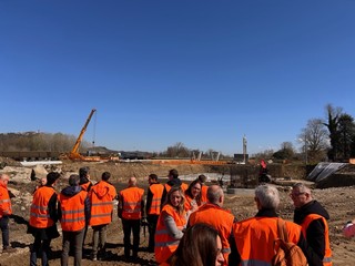 Alcuni momenti del sopralluogo sul cantiere dell'autostrada Asti-Cuneo grazie all'iniziativa di Itinera, Confindustria Piemonte e Confindustria Cuneo