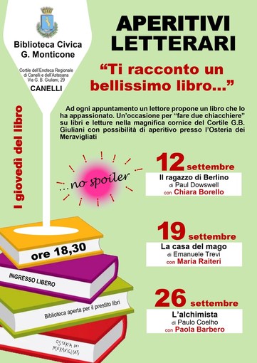 Canelli: nuovi aperitivi letterari alla Biblioteca Monticone.