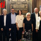 Foto di gruppo (ph. Efrem Zanchettin - Merfephoto) per i candidati PD, da sinistra a destra: Chiara Gribaudo, Daniele Borioli, Andrea Ghignone, Ornella Lovisolo, Bruna Sibille, Enrico Borghi e Rita Rossa