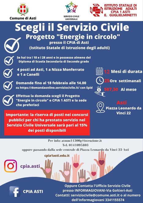 Servizio Civile ad Asti: un'opportunità per i giovani con il progetto &quot;Energie in circolo&quot;