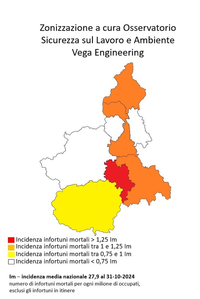 Morti sul lavoro: il Piemonte è in zona gialla con un’incidenza di mortalità sul lavoro inferiore alla media nazionale