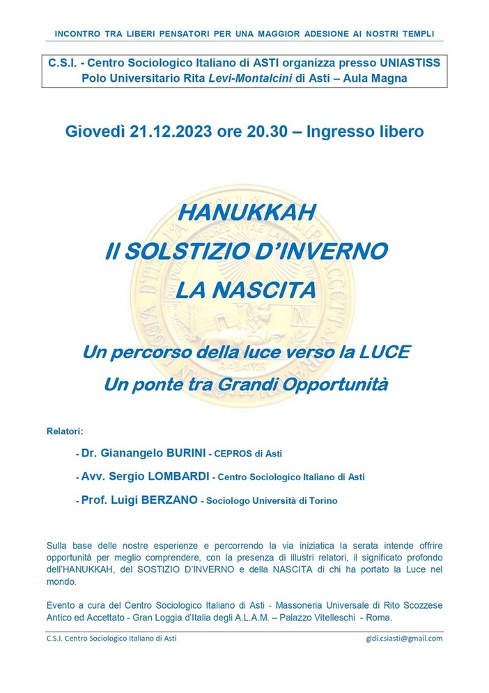 Asti: un convegno sulle feste della luce tra Hanukkah, solstizio e Natale