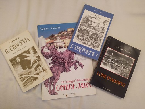 Alcuni dei libri scritti da Nani Ponte (immagine tratta dalla pagina Facebook &quot;Memoria Viva Canelli&quot;)