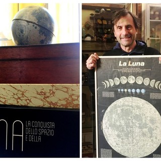 Il mappamondo di latta entrato quest'anno nel Museo e, a fine articolo, Tomalino con una mappa lunare del 1969