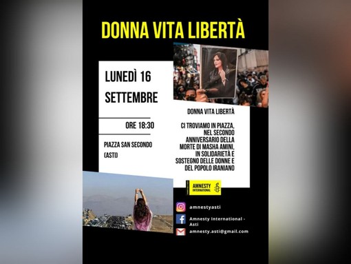 Amnesty International scenderà in piazza anche ad Asti per Mahsa e le altre donne iraniane