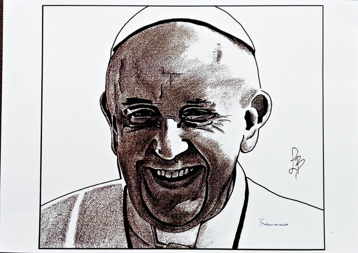 Il volto di Papa Bergoglio nella 'interpretazione' del disegnatore astigiano Lorenzo Barruscotto