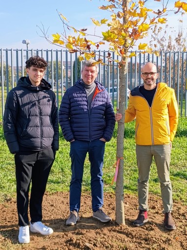 I responsabili delle cooperative con l'albero di nuova piantumazione