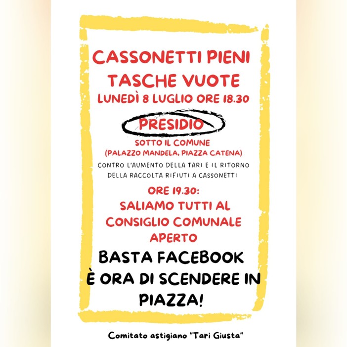 &quot;Cassonetti pieni, tasche vuote&quot;: presidio annunciato prima del consiglio comunale aperto, lunedì 8 luglio