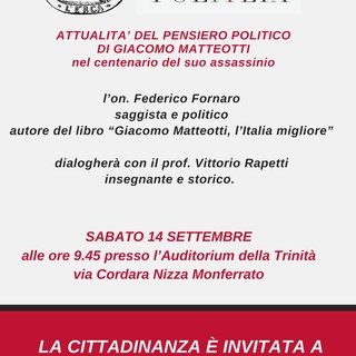 Nizza Monferrato ricorda Matteotti: un incontro per riflettere sul suo pensiero politico