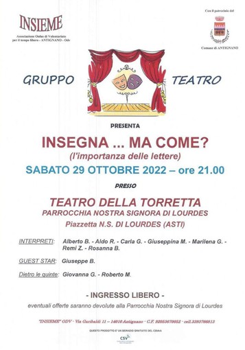 Sabato sera al Teatro della Torretta &quot;Insegna ... ma come?&quot;