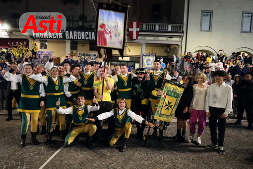 Il gruppo sbandieratori e musici dopo la vittoria (galleria fotografica di Efrem Zanchettin)