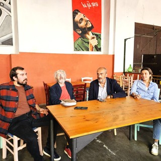 La conferenza stampa alla Casa del Popolo (da sinistra Mauro Bosia, Gianfranco Miroglio, Mario Malandrone, Vittoria Briccarello)