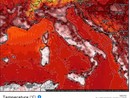 Le temperature previste per domani alle 14 da ECMWF (European Centre for Medium-Range Weather Forecasts). Notare i valori che si avvicinano al fondo scala