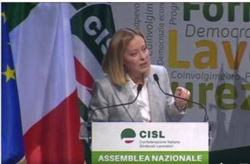 Cisl, Meloni all'assemblea nazionale: &quot;Bene confronto con chi non ha pregiudizi&quot;